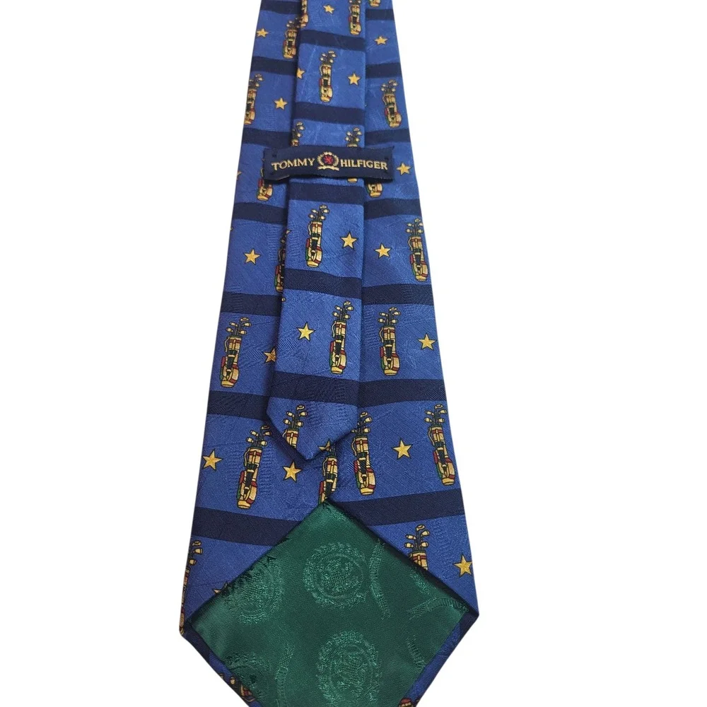 Tommy Hilfiger Golf Tie Silk Golf Bag Star Print Necktie Blue